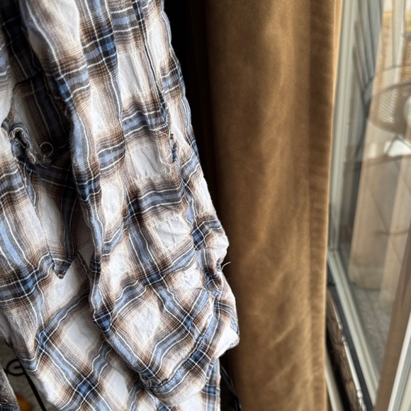 Lightweight Plaid Button-Front Shirt Jacket - White, Brown & Blue - Picture 3 of 7